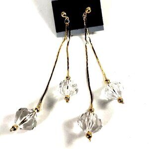 Clear Acrylic Beads Drop Earrings w/ Gold-tone Fringe Chain Dangle Chic Jewelry
